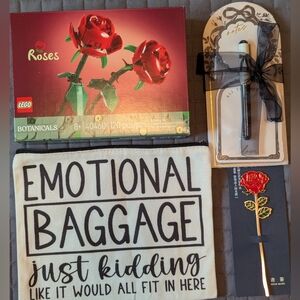 Lego Botanicals Red Rose Set with Gold Rose Bookmark & Dark Humor Pouch